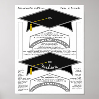 2 Studentmössor svart Papper utskrift med  hattar  Poster