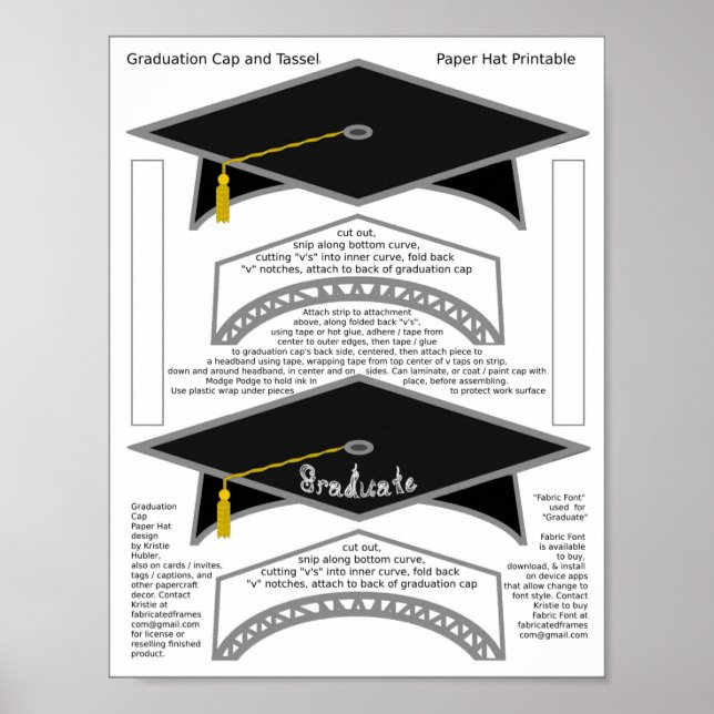 2 Studentmössor svart Papper utskrift med  hattar  Poster (Framsidan)