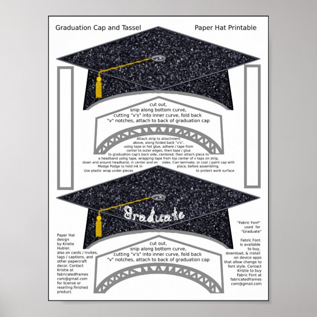 2 Studentmössor svart Papper utskrift med  hattar  Poster (Framsidan)