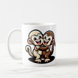 2 Süße Kapuziner Äffchen umarmen sich liebevoll Kaffemugg