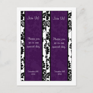 2 Svart/Lila Blommigt Damask Wedding Bokmärken Vykort