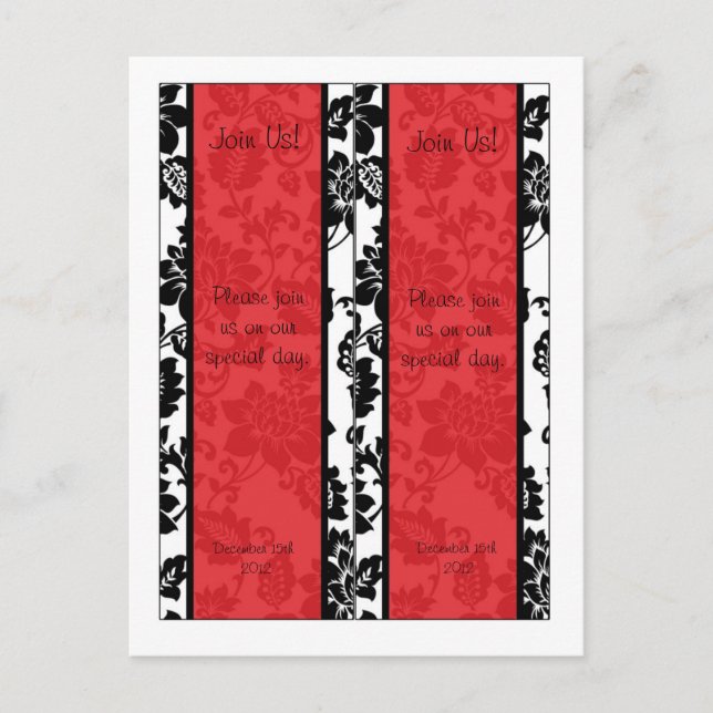 2 Svart/Röd Blommigt Damask Wedding Bokmärken Vykort (Framsida)