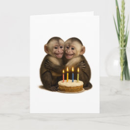 2 sweet Capuchin monkeys lovingly embrace + cake Kort