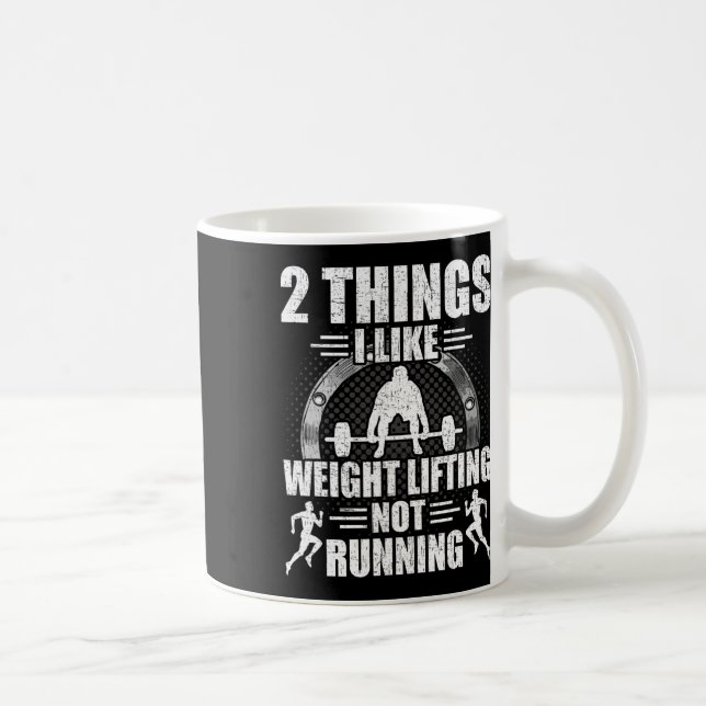 2 Things I Like Weightlifting Not Running Bodybuil Kaffemugg (Höger)