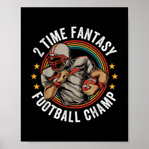 2 Tid Fantasy Football Champ Ffl Winner Retro Poster