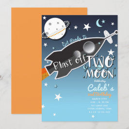 2 Till Månen Raket Skepp Rymd Födelsedagsfest Inbjudningar
