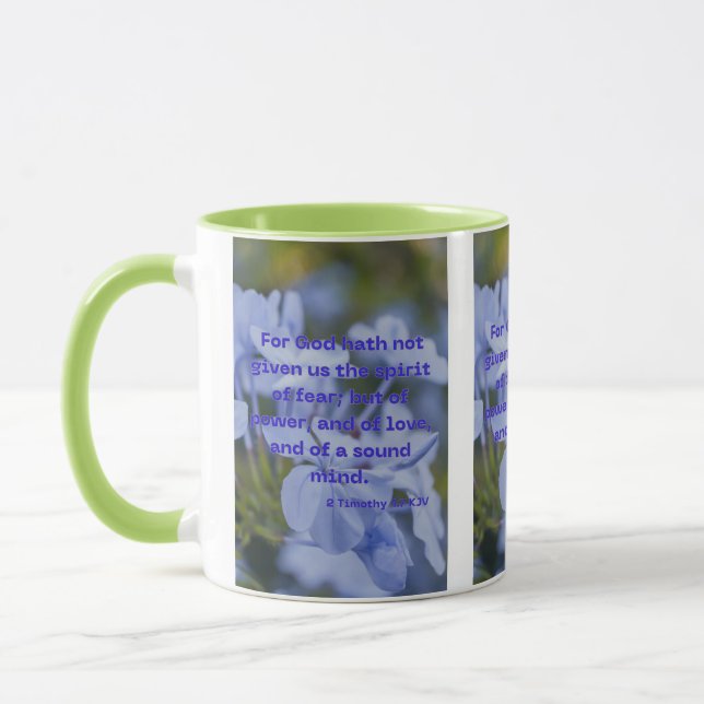 2 Timothy 1:7 KJV Bible Scripture Pic Two-Tone Mugg (Vänster)