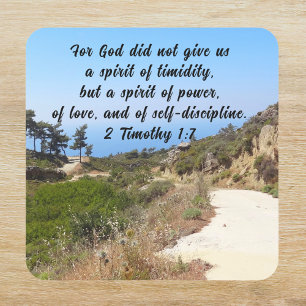 2 Timothy 1:7 Konfidentiell bibelverse Fyrkantigt Klistermärke
