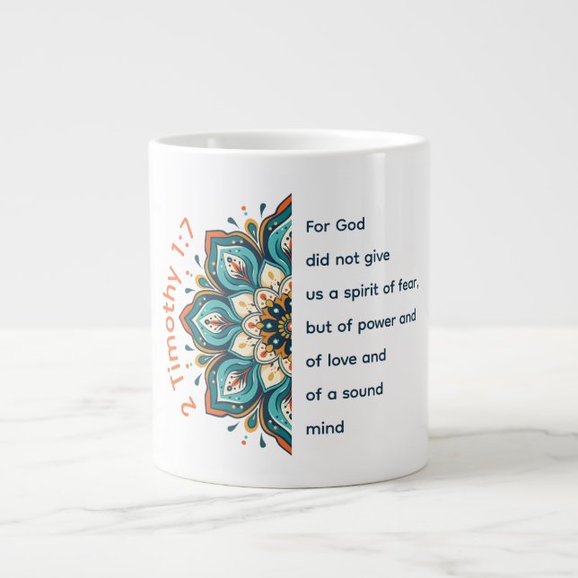 2 Timothy 1:7 Mandala Flower Jumbo Mugg (Framsidan)