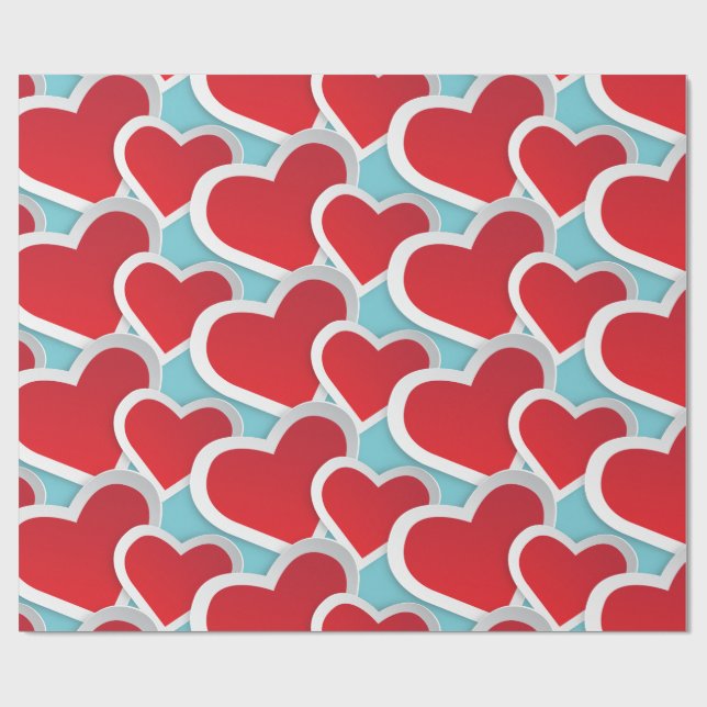2 Tjockar Red Hearts Upprepande Mönster Cute Presentpapper (Platt)
