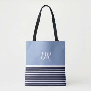 2 tonblått vågrät rand monogram . elegant tygkasse