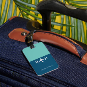2-tonsblå modern flygplansmonogram bagagebricka