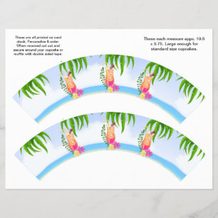 2 Tropiska Hawaiianska Luau Anpassade Cupcake Omsl Reklamblad