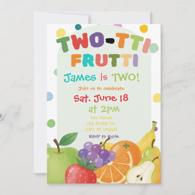 2-TTI FRUTTI 2:a födelsedag - inbjudan till fest (Framsida)