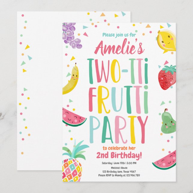 2-tti Frutti Tutti Fruktig Birthday Fruit Sommar Inbjudningar (Fram/baksida)