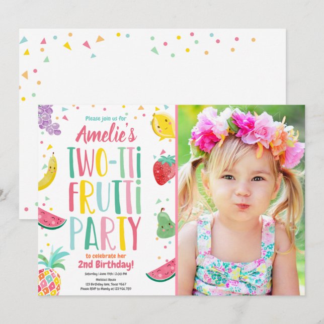 2-tti Frutti Tutti Fruktig Birthday Fruit Sommar Inbjudningar (Fram/baksida)