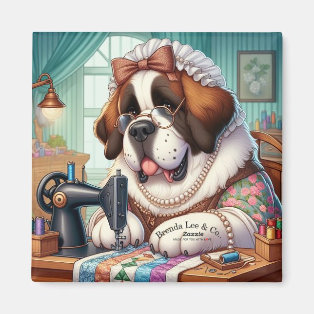 2-tums kvadratmagnet w/Saint Bernard art Magnet (Framsidan)