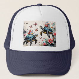 2 Turtle Friends with Flowers and Butterflies Keps