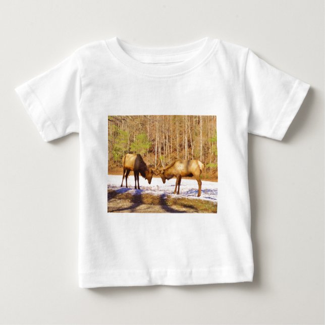 2~ två Bull Elk i snö T Shirt (Framsida)