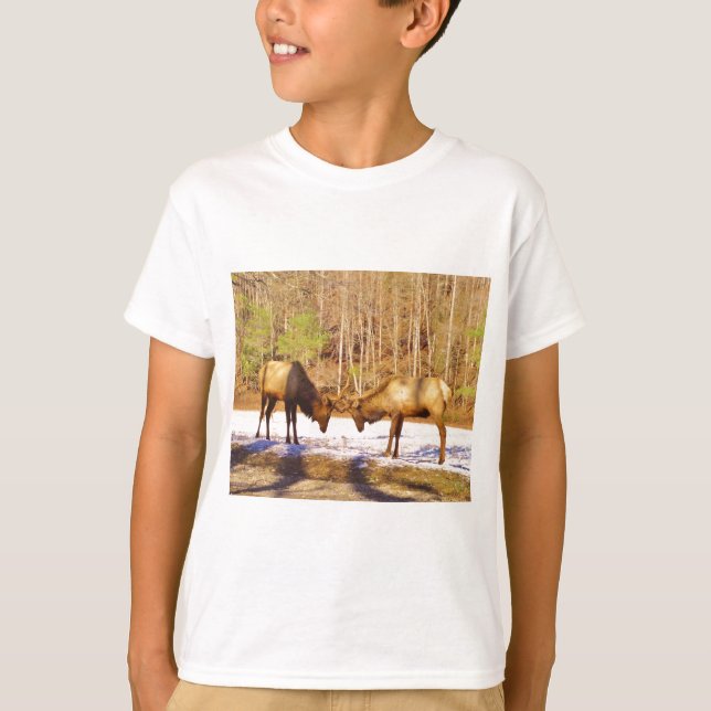 2~ två Bull Elk i snö T-shirt (Framsida)