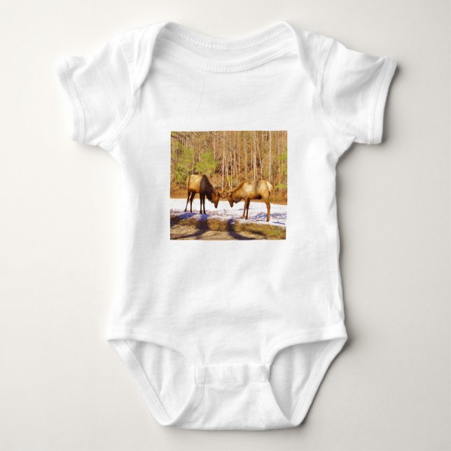 2~ två Bull Elk i snö Tee Shirt (Framsida)