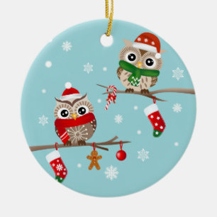 2 ugglor på julgrenprydnad julgransprydnad keramik