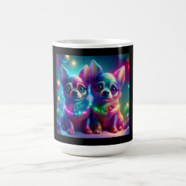 2 unga chihuahua-valpar i en färgglad julscen kaffemugg