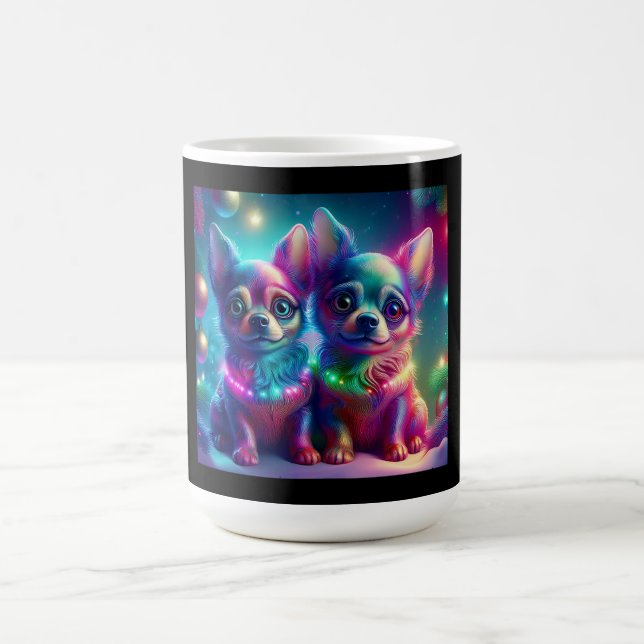 2 unga chihuahua-valpar i en färgglad julscen kaffemugg (Center)