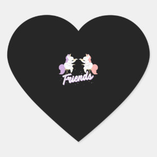 2 Unicorns Drink Tea Shirt, Best Friends Matching Hjärtformat Klistermärke