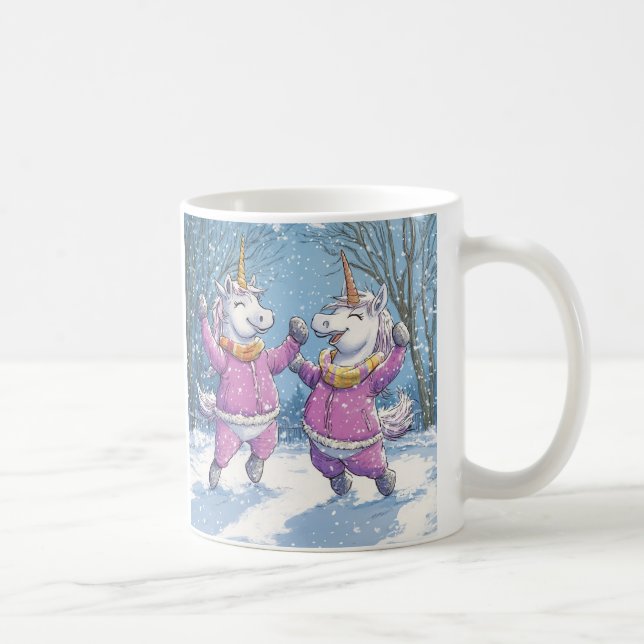 2 Unicorns i snö Kaffemugg (Höger)