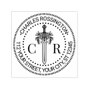 2 Ursprunglig Monogram-Blommigt Sword #4 Namn Adre Självfärgande Stämpel