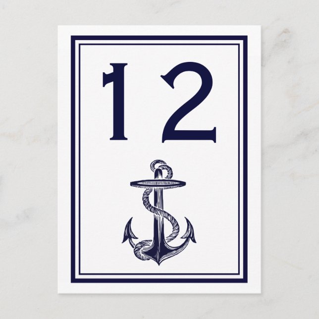2 V-Bordsnumret Nautical Anchor Navy Blue Framed Vykort (Framsida)