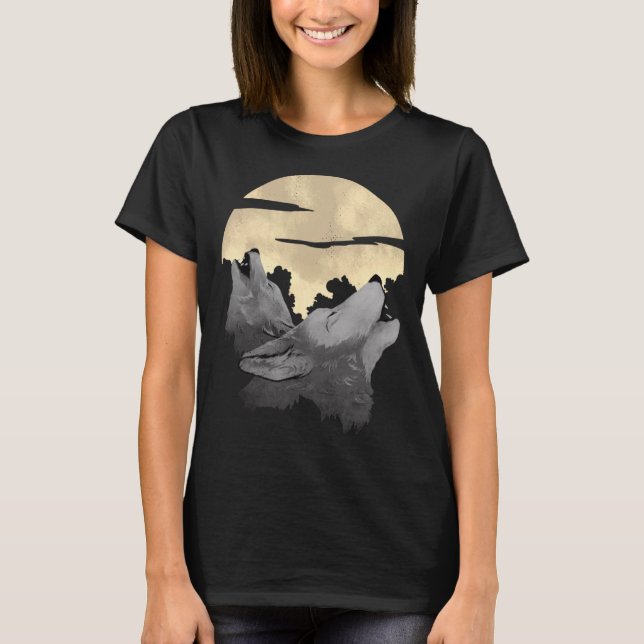 2 varger i måne nattetid t shirt (Framsida)