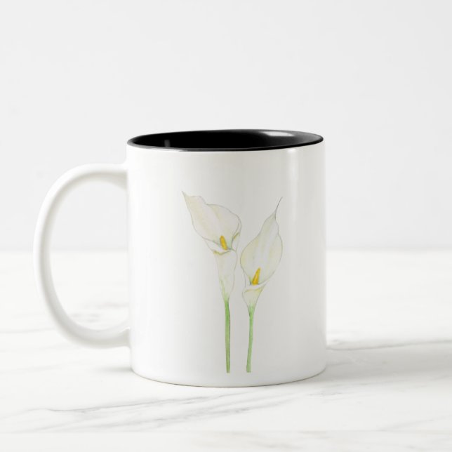 2 vita calla lila vattenfärg Två-Tonad mugg (Vänster)