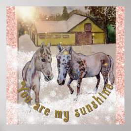 2 vita hästar i solljus poster