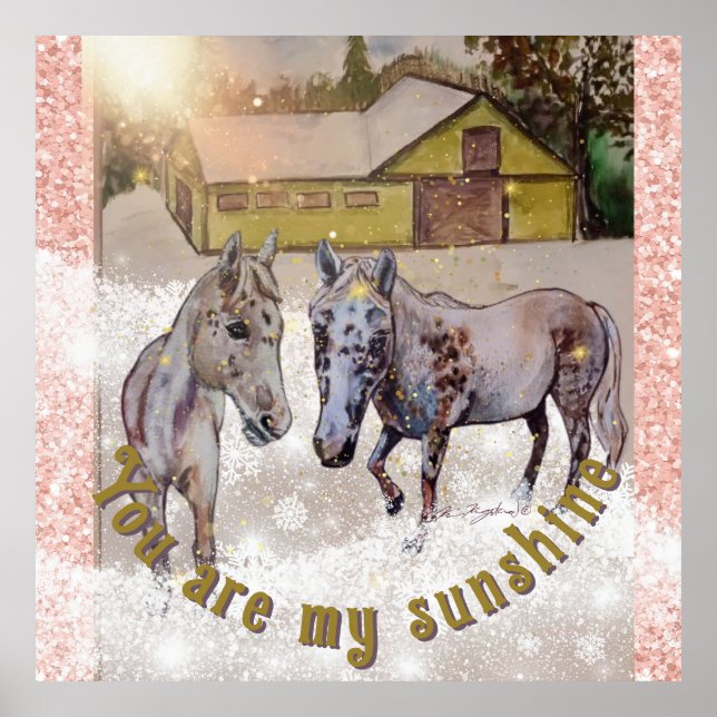 2 vita hästar i solljus poster (Framsidan)