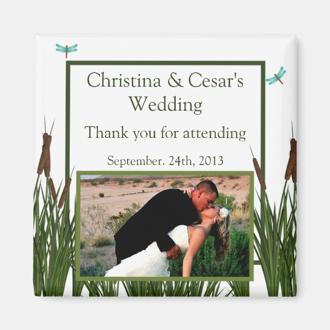 2"x2" Annonseringsmagnet Cattail/Dragonfly i färg Magnet (Framsidan)