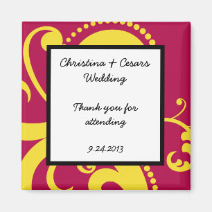 2"x2" Annonseringsmagnet Hot Pink/Gula Virvlar D Magnet
