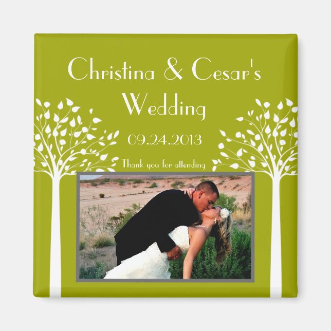 2"x2" Annonseringsmagnet Moderna gröna träd vit Magnet (Framsidan)