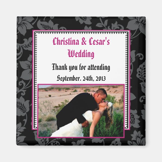 2"x2" Annonseringsmagnet Svart Blommig Het Rosa St Magnet (Framsidan)