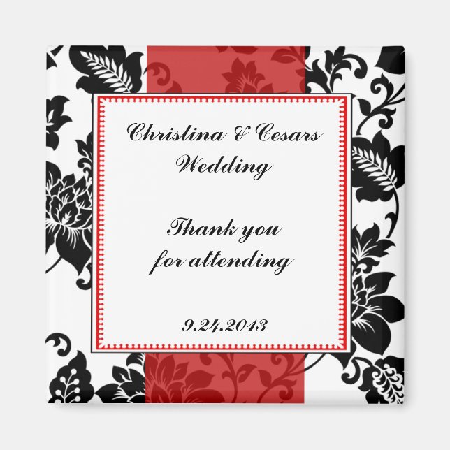 2"x2" Annonseringsmagnet Svart Flourish Röd Rand Magnet (Framsidan)