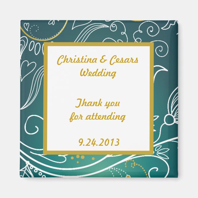2"x2" Annonseringsmagnet Teal/Gul Senap Blomma Magnet (Framsidan)