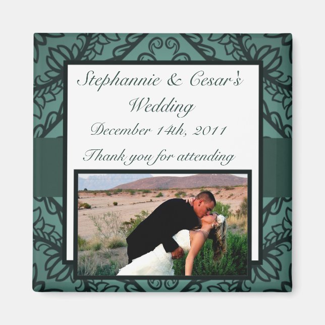 2"x2" Annonseringsmagnet Teal Ornate Damask Magnet (Framsidan)