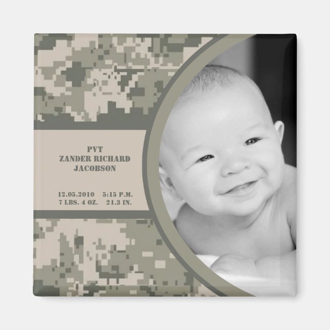 2"x2" ARMY ACU Camo Birth Notification Magnet (Framsidan)