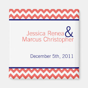 2"x2"-favoriter Magnet Coral Navy Blue Chevron Nam