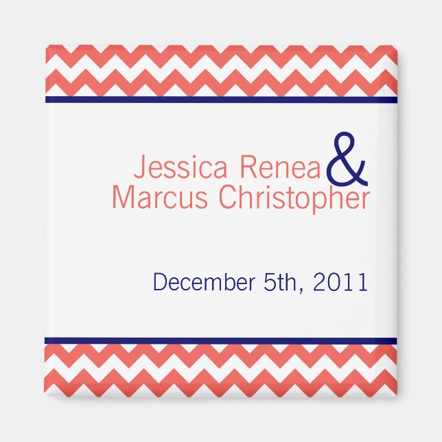 2"x2"-favoriter Magnet Coral Navy Blue Chevron Nam (Framsidan)