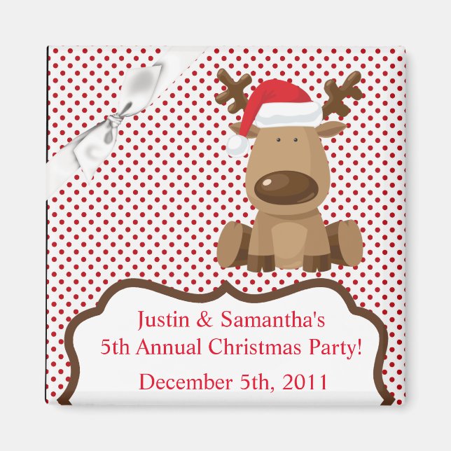 2"x2" Favoriter Magnet Reindeer jul JULAFTON Polka (Framsidan)