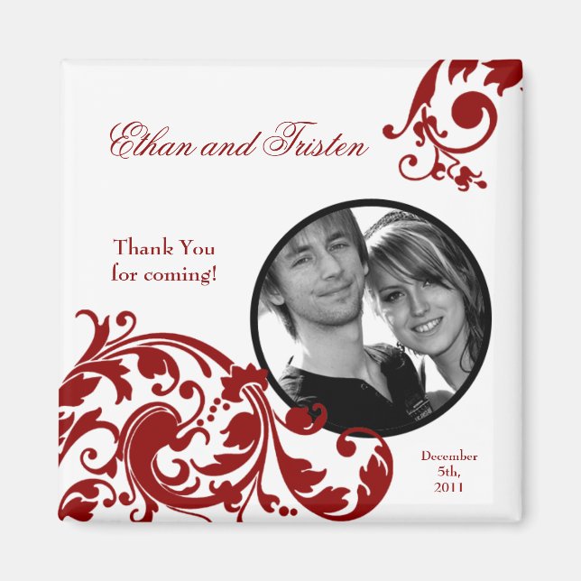 2"x2"-favoritfiligree för Magnet Crimson Red Blomm (Framsidan)