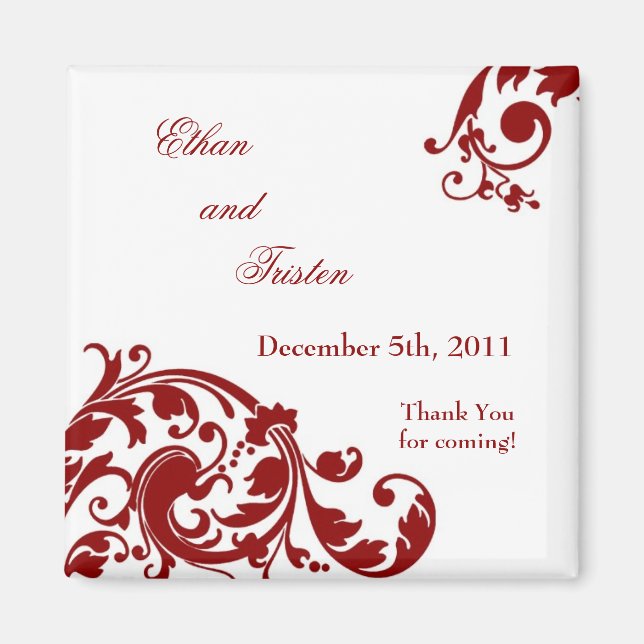 2"x2"-favoritfiligree för Magnet Crimson Red Blomm (Framsidan)