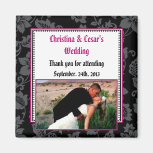 2"x2"-meddelande Magnet Black Blommigt Shock rosa 